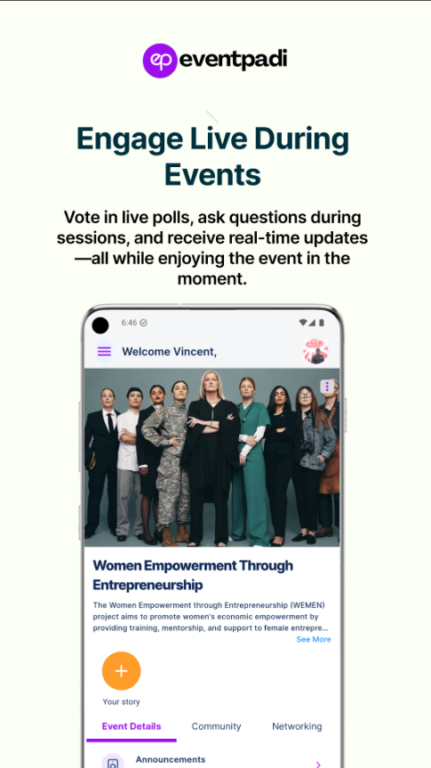 EventPadi announcements and updates screen
